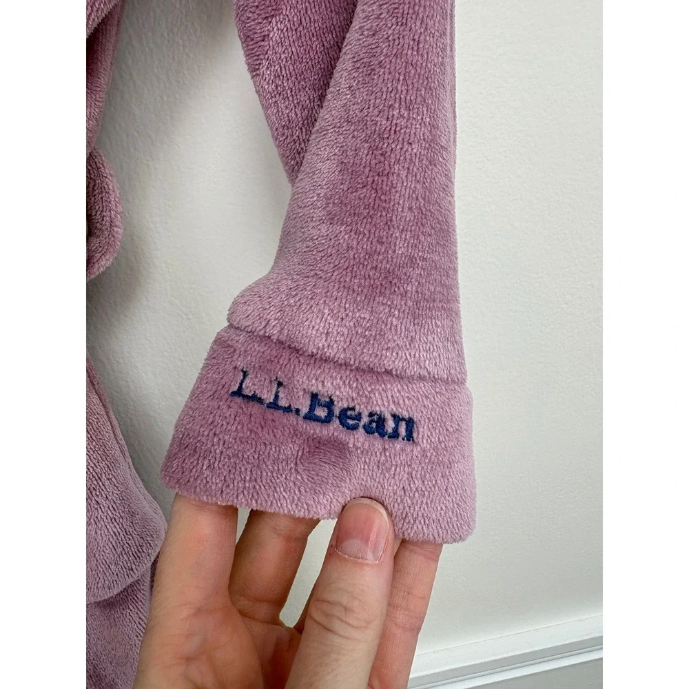 L.L. Bean Big Kids Cozy Hooded Bear Robe Size 4 Plush Purple Pockets Wrap Tie